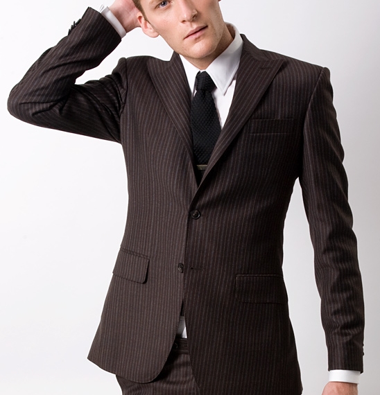 Distinguished Dandy Brown and Blue Pinstripe Suit
