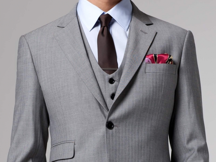Essential Gray Herringbone Three-Piece Suit 1