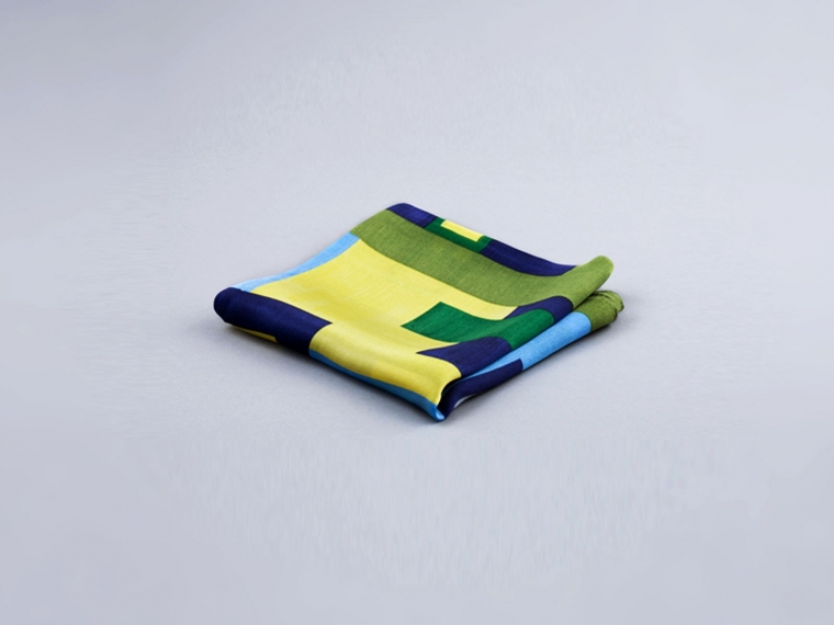 Geometric Green Silk Pocket Square 1