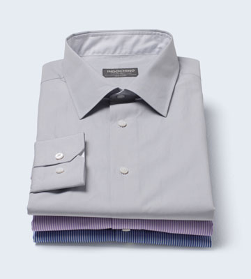 A stack of three INDOCHINO regular custom shirts.