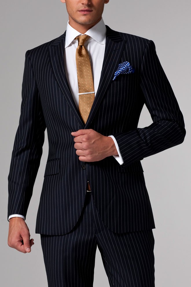 Vincero Navy Blue & White Pinstripe Suit