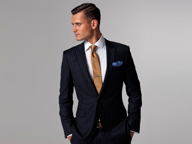 Vincero Navy Blue & White Pinstripe Suit